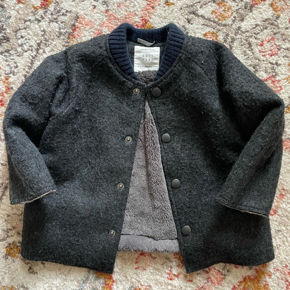 Zara Black Wool Blend Baby Coat